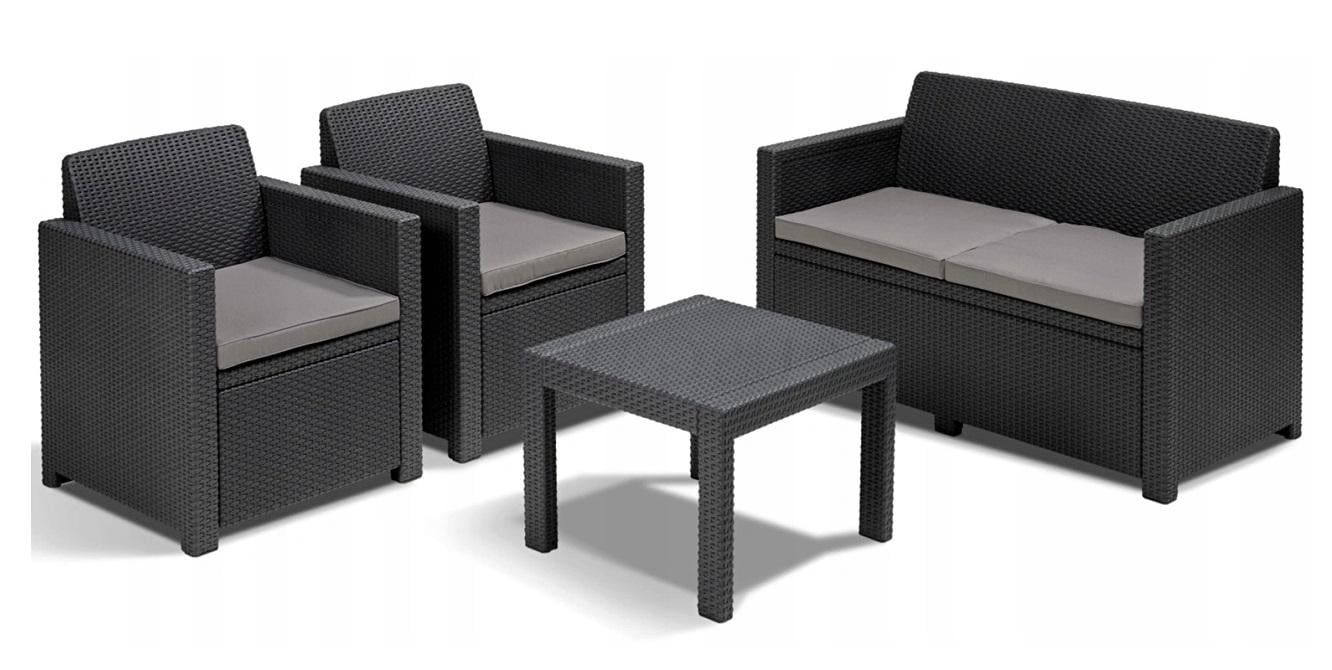 Комплект садовой мебели Keter Allibert Alabama 2 кресла/диван/стол пластик Антрацитовый (17199240)