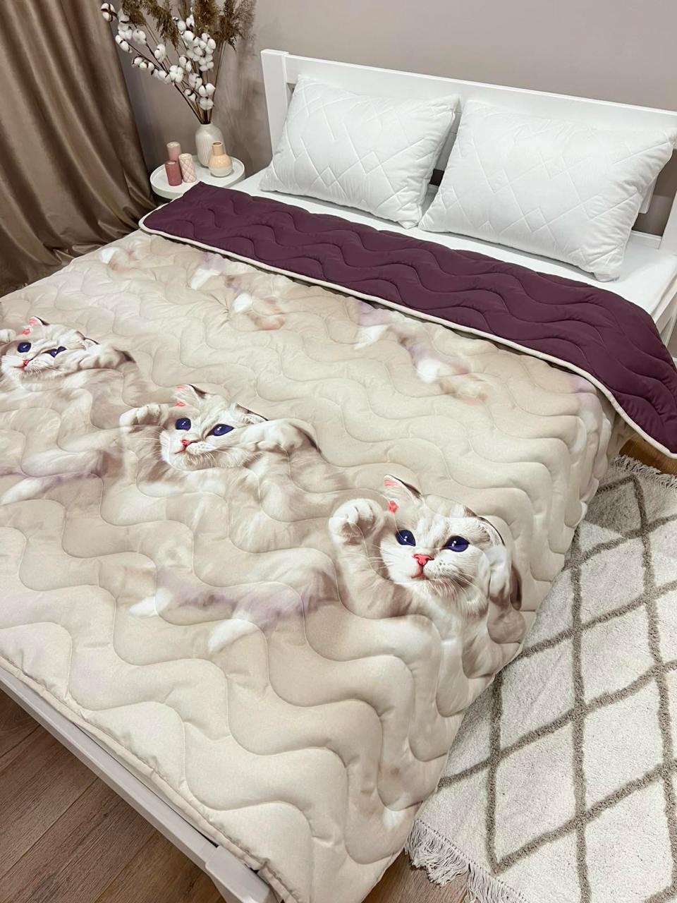 Ковдра літня двостороння з малюнком двоспальне 180x210 см Бежевий (27455697)