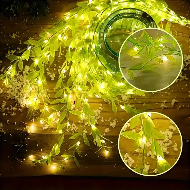 Гирлянда Blip LED Зеленый ива с листьями 230 В 2,4 м Теплый Белый (ND-213-G-14) - фото 4