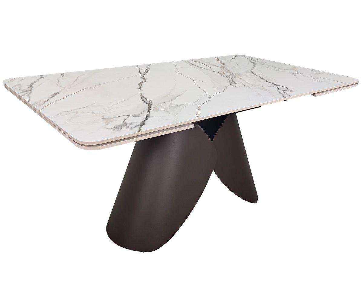 Стол обеденный раскладной Intarsio AGNES CERAMIC 160-240х90 см Белый позолоченный мат/Коричневый (AGNES160) Стол обеденный раскладной Intarsio AGNES CERAMIC 160-240х90 см Белый позолоченный мат/Коричневый (AGNES160)