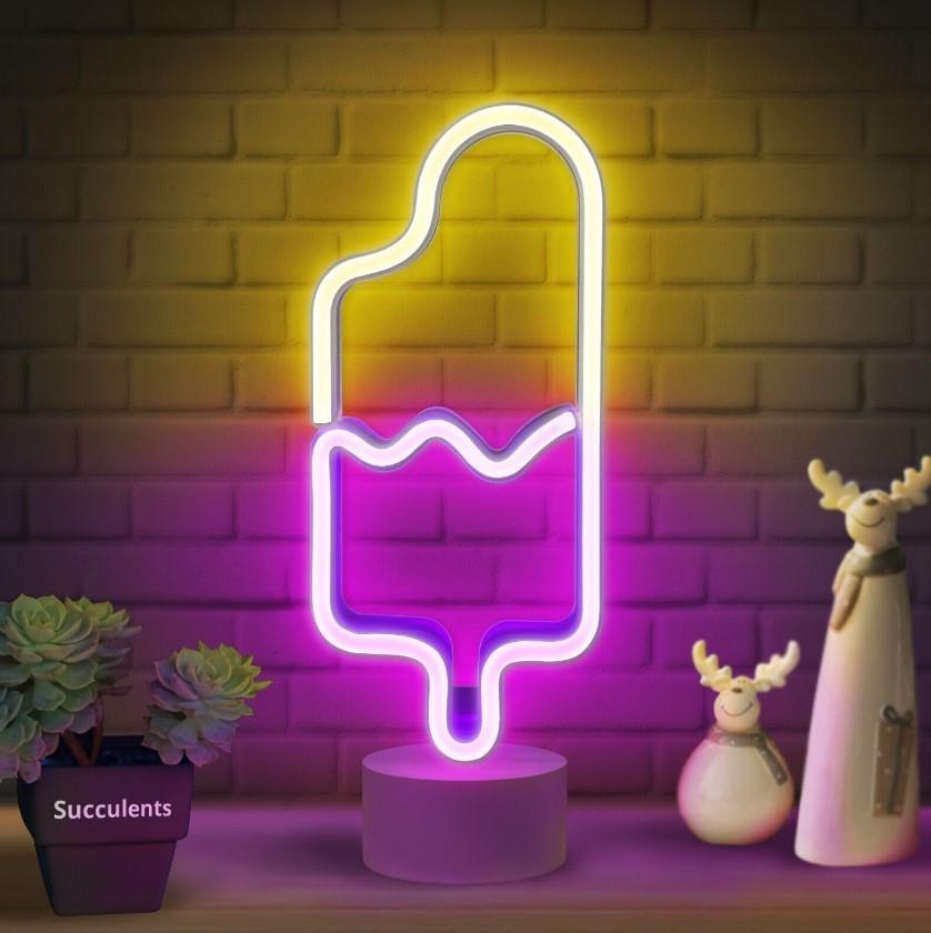 Нічник неоновий Decoration Lamp Морозиво USB 3хАА 5 В 28x13x10 см Жовто-рожевий (13550671)