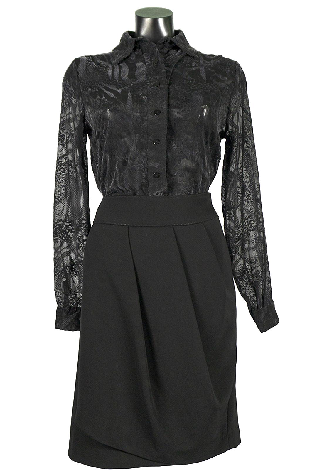 Блузка жіноча Lowett LW-116667-14 з органзи з баскою р. 48 Чорний (17852458) - фото 2 Блузка жіноча Lowett LW-116667-14 з органзи з баскою р. 48 Чорний (17852458) - фото 2