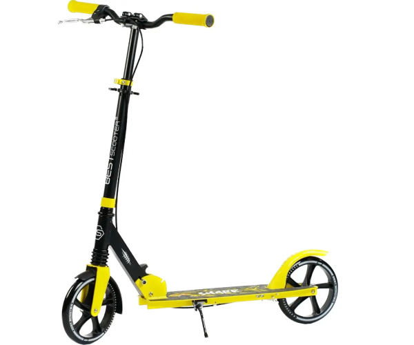 Самокат Best Scooter с ручным тормозом колеса PU-20 см Черный/Желтый (36022)