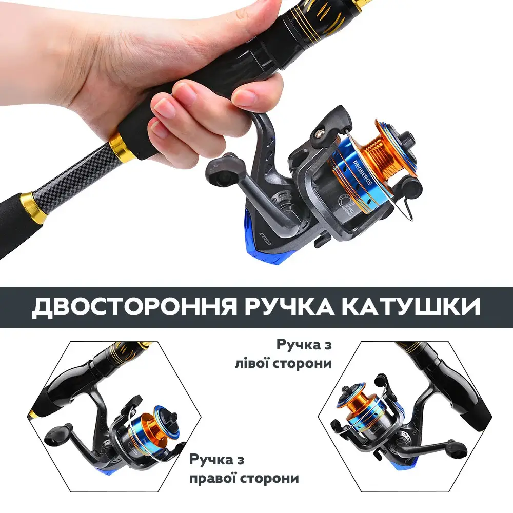 Набір для риболовлі PROBEROS з приманкою/гачками/сумкою/котушкою/вудкою 2,4 м - фото 5