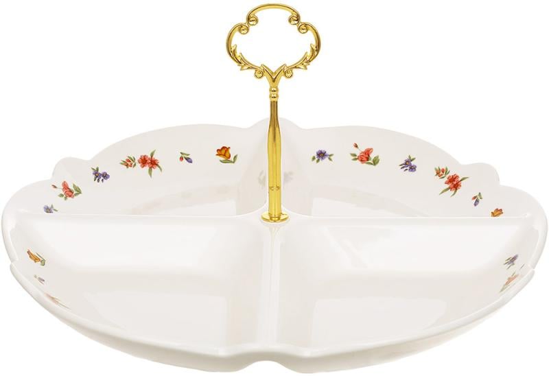 Менажница фарфоровая Cottage Garden цветочный декор с ручкой Ø 30 см (BD-K339)