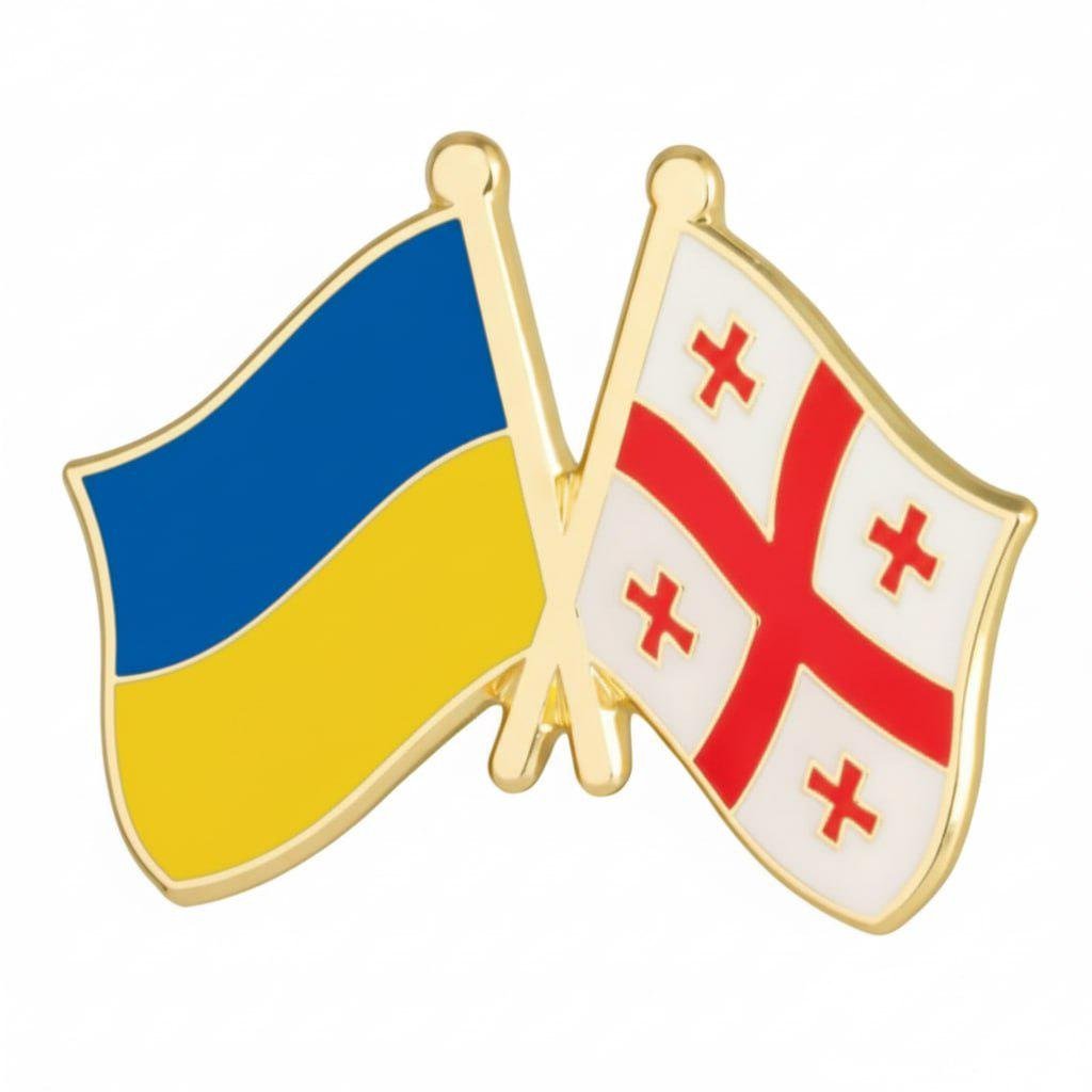 Значок-пен двойной с флагами Украины и Грузии (00370)