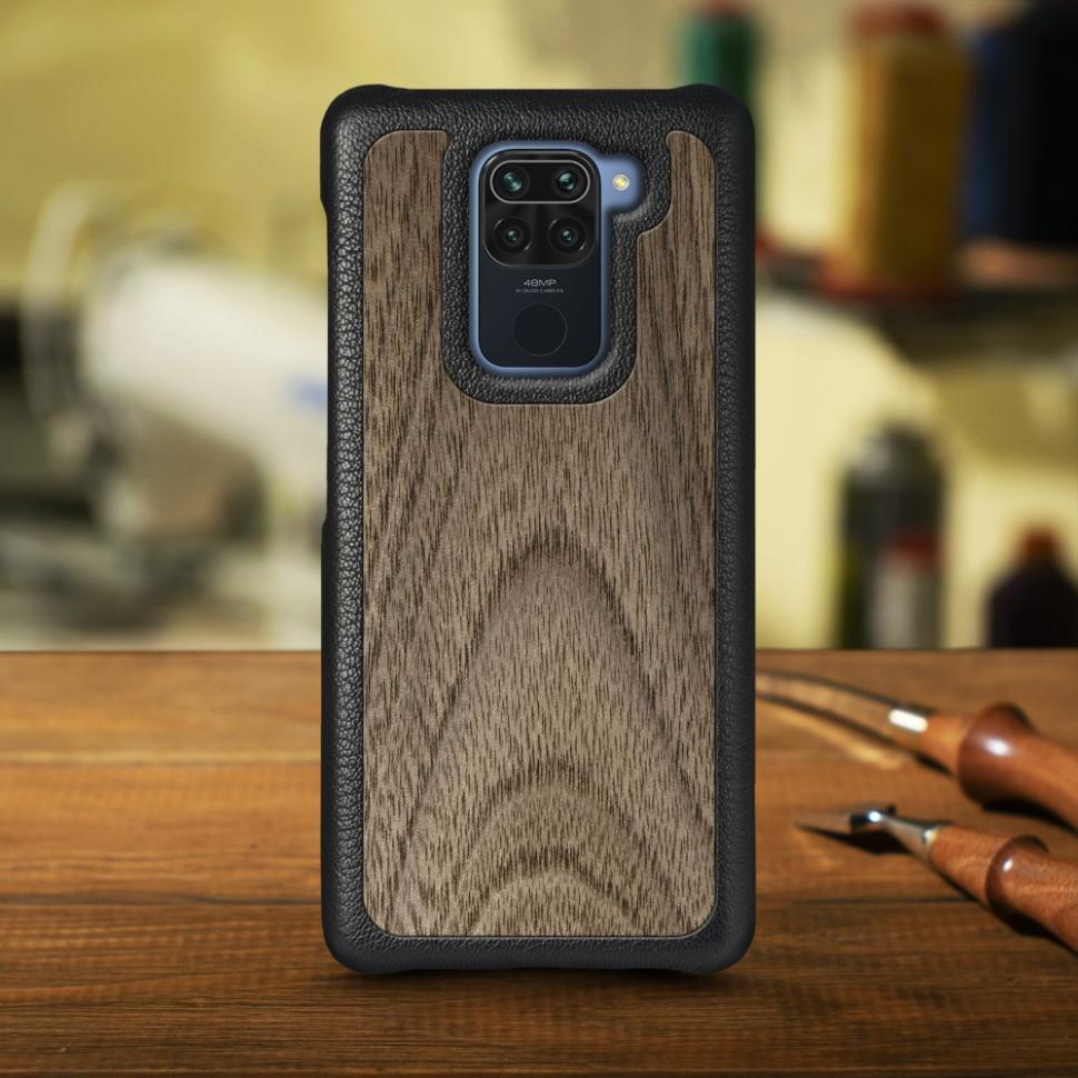 Кожаная накладка Stenk WoodBacker для Xiaomi Redmi Note 9 Черный (70308)