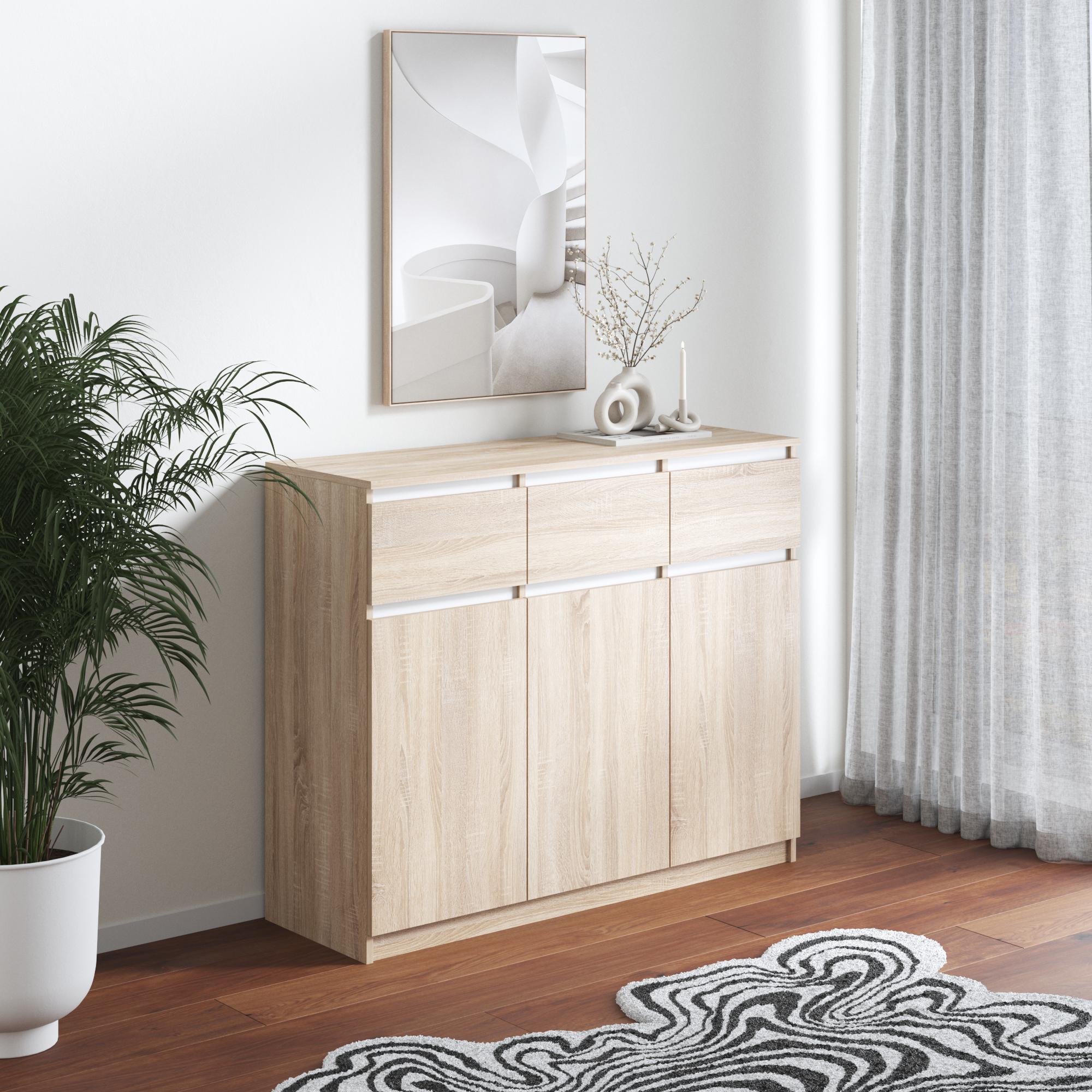 Комод на 3 ящика в спальню или гостиную с фасадами без ручек 120х98х40 см Дуб сонома (R-33)