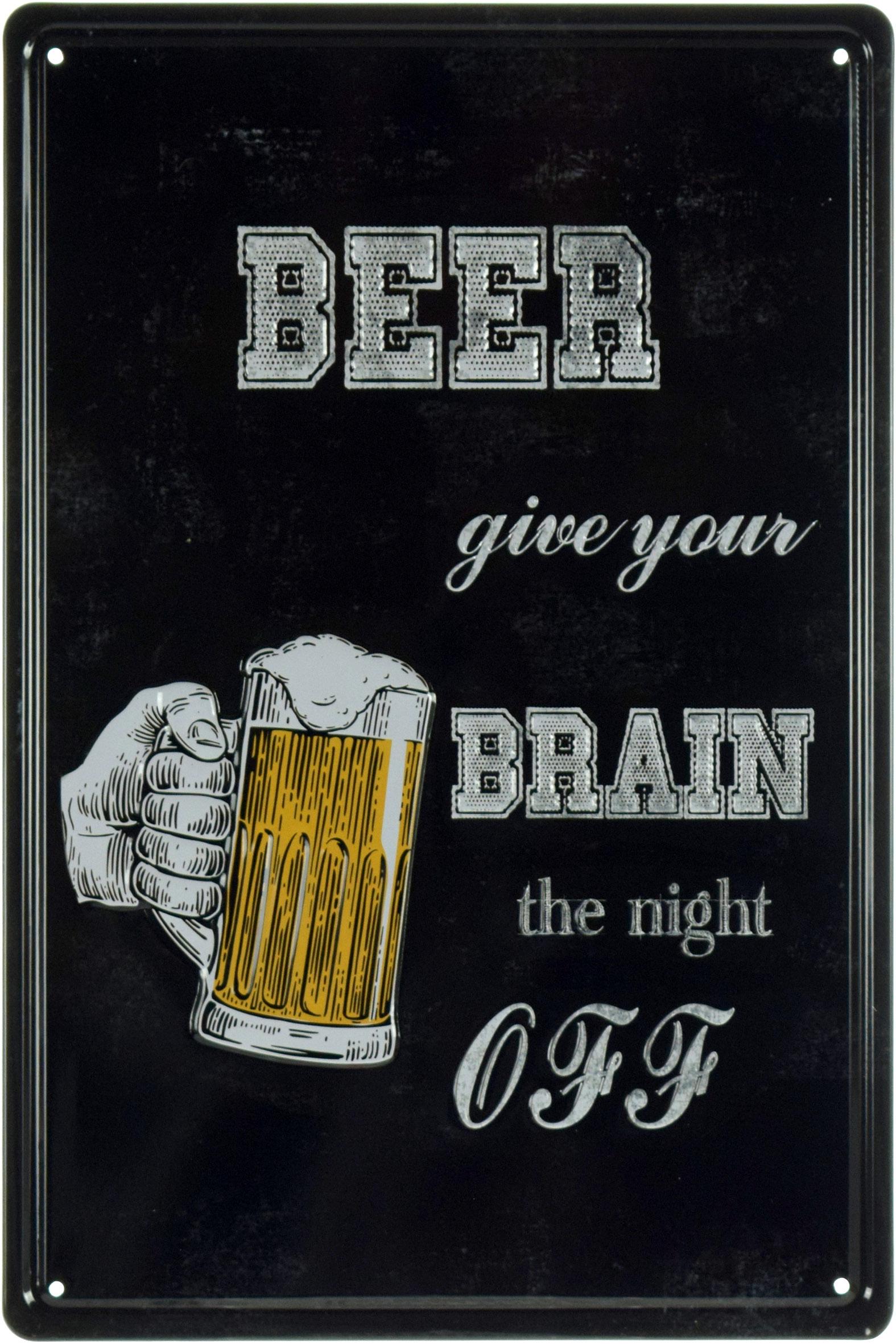 Табличка металлическая Пиво Даст Мозгу Выходной/Beer Give Your Brain The Night Off 20x30 см