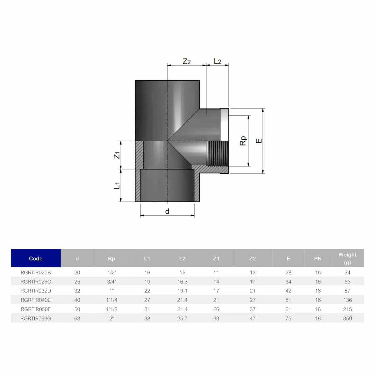 Тройник Effast RGRTIR050F c металлическим кольцом ПВХ 90° d 50x1-1/2 - фото 2 Тройник Effast RGRTIR050F c металлическим кольцом ПВХ 90° d 50x1-1/2 - фото 2