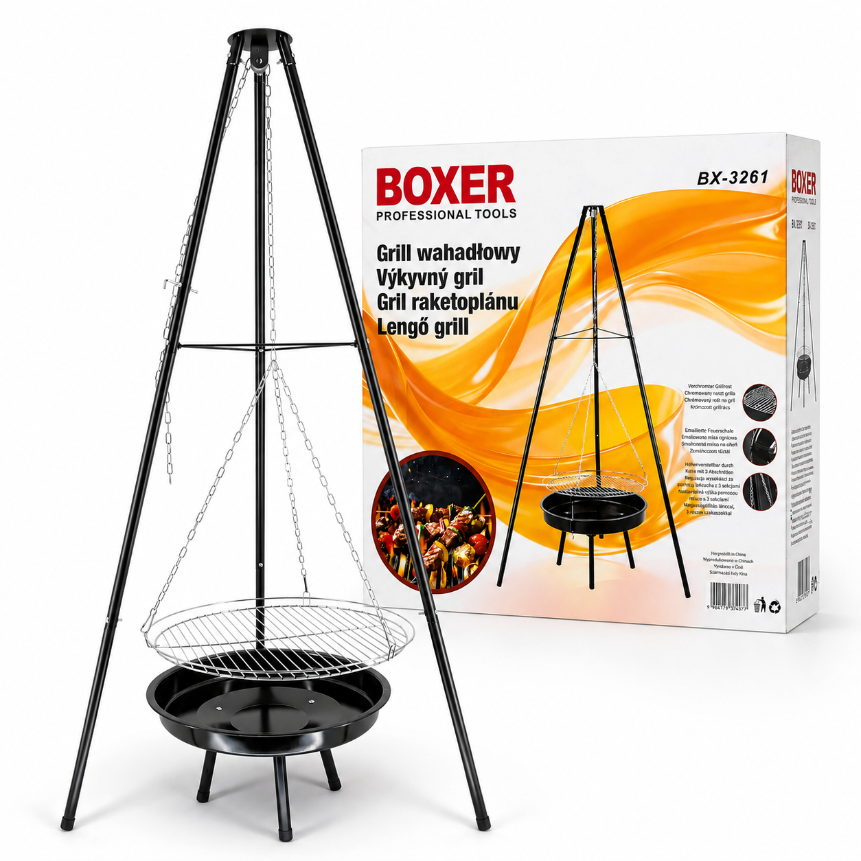 Гриль угольный Boxer BX-3261 50 см подвесной тринога с чашей для костра