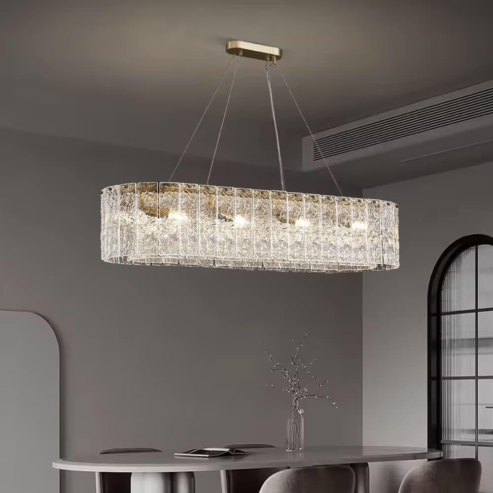 Люстра підвісна видовжена із крижаними пластинами 120х35 см Латунь (MJ360-L1200х350 AB)