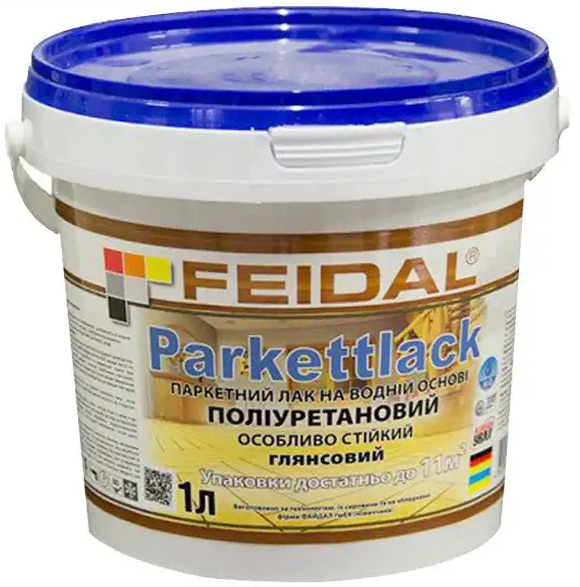 Лак паркетный полиуретановый Feidal Acryl Parkettlack глянцевый на водной основе для деревянного пола 1 л Прозрачный (1816103582)