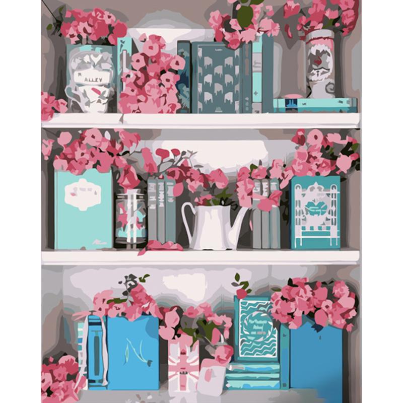 Картина по номерам Strateg Премиум Полочка с цветами 40x50 см (GS1222)