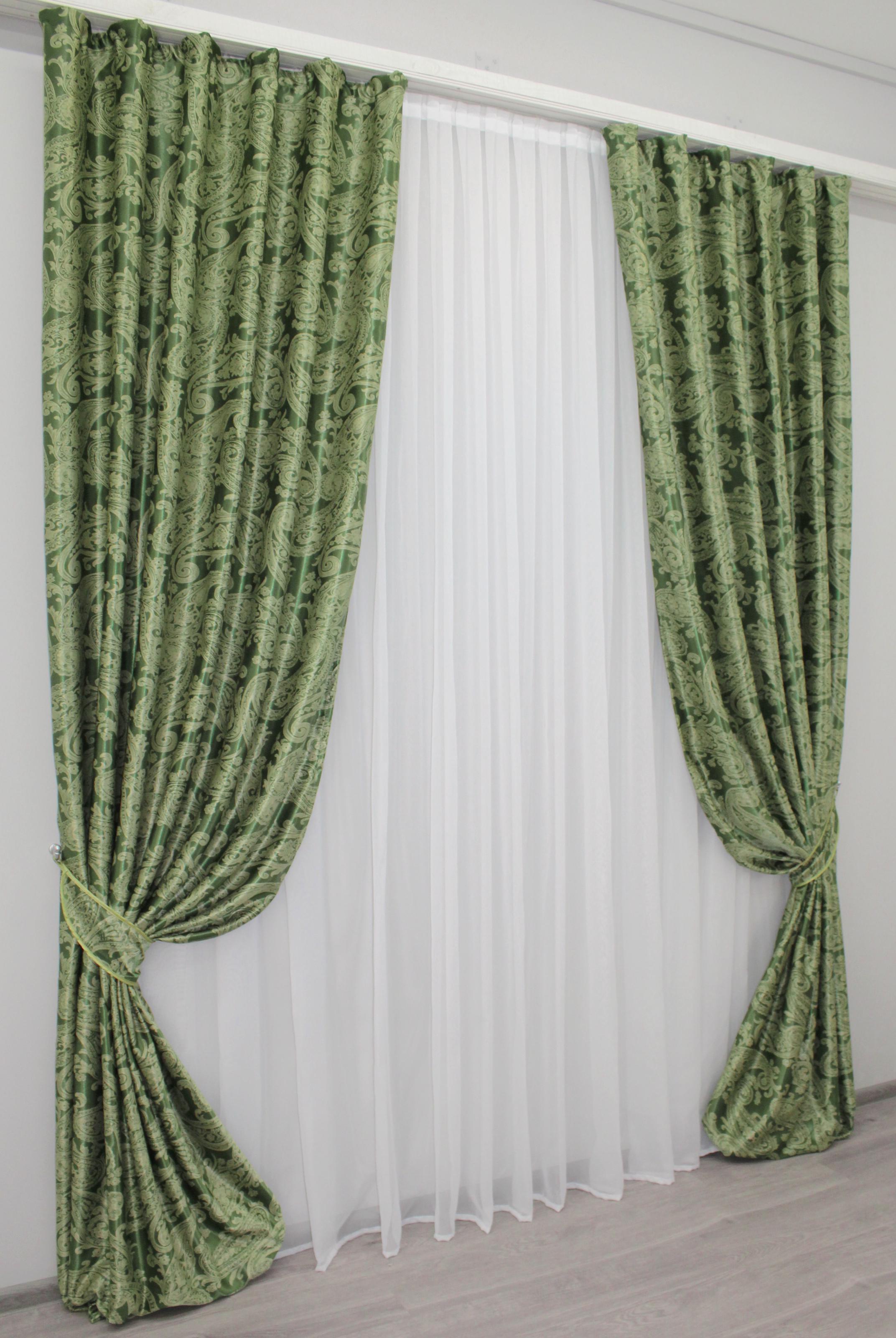 Комплект штор VR-Textil Дамаск № 944ш блэкаут-софт 150х280 см 2 шт. Зеленый/Оливковый (30-729)