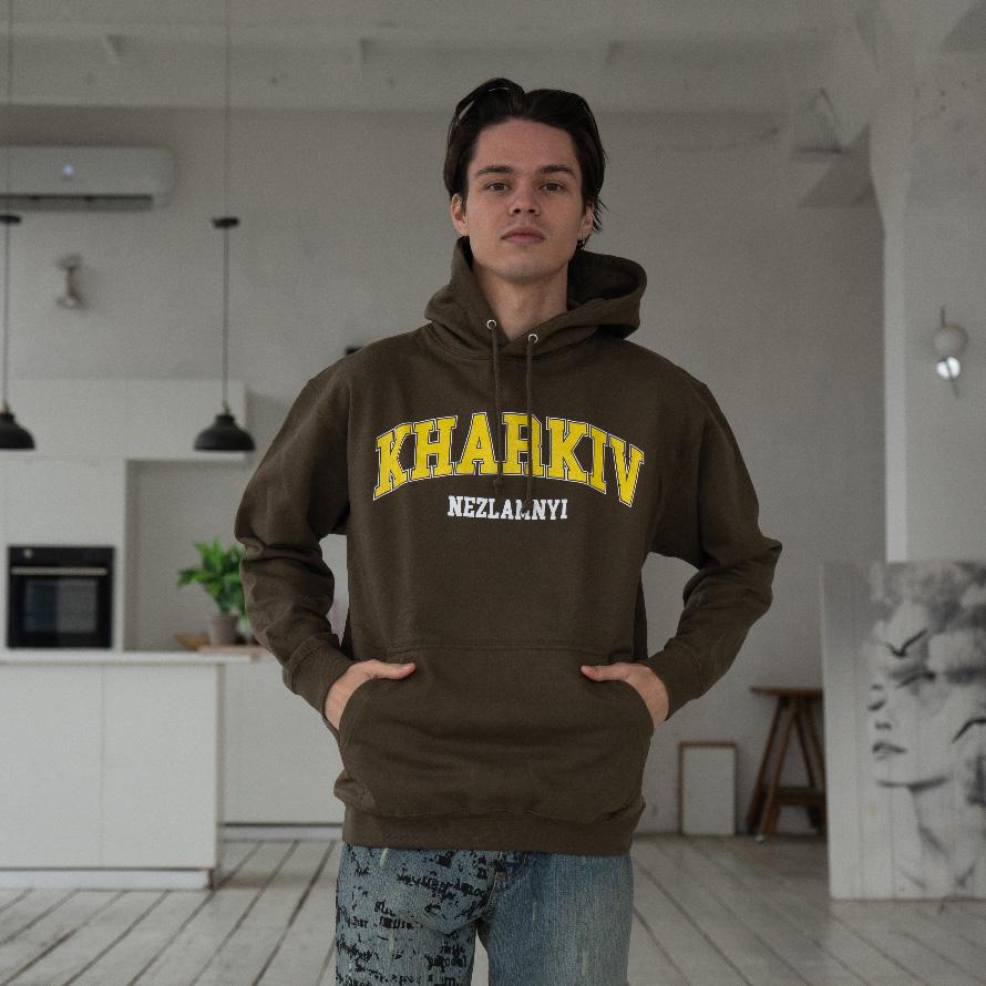 Худи флисовый унисекс Kharkiv Nezlamnyi Харьков khk 2XL Хаки