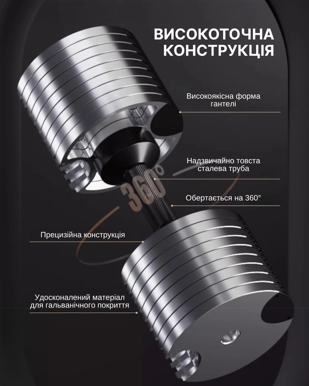 Гантеля стальная разборная регулируемая WCG 38 кг 16 уровней 5,5-38 кг Черный (01038M1) - фото 8 Гантеля стальная разборная регулируемая WCG 38 кг 16 уровней 5,5-38 кг Черный (01038M1) - фото 8