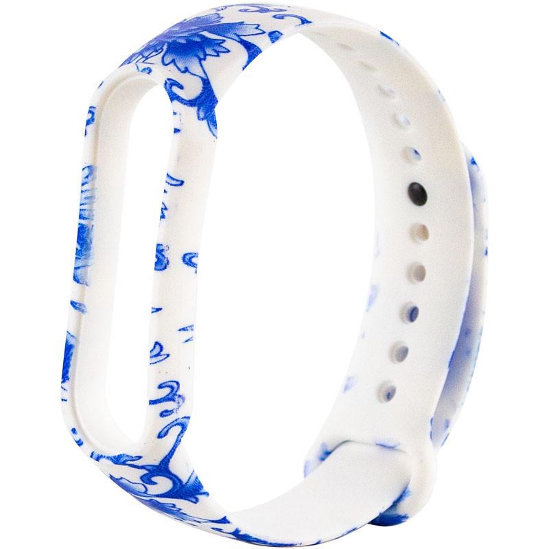Ремінець силіконовий для Xiaomi Mi Band 5/6 Синій узор/Білий (00000037970_10)