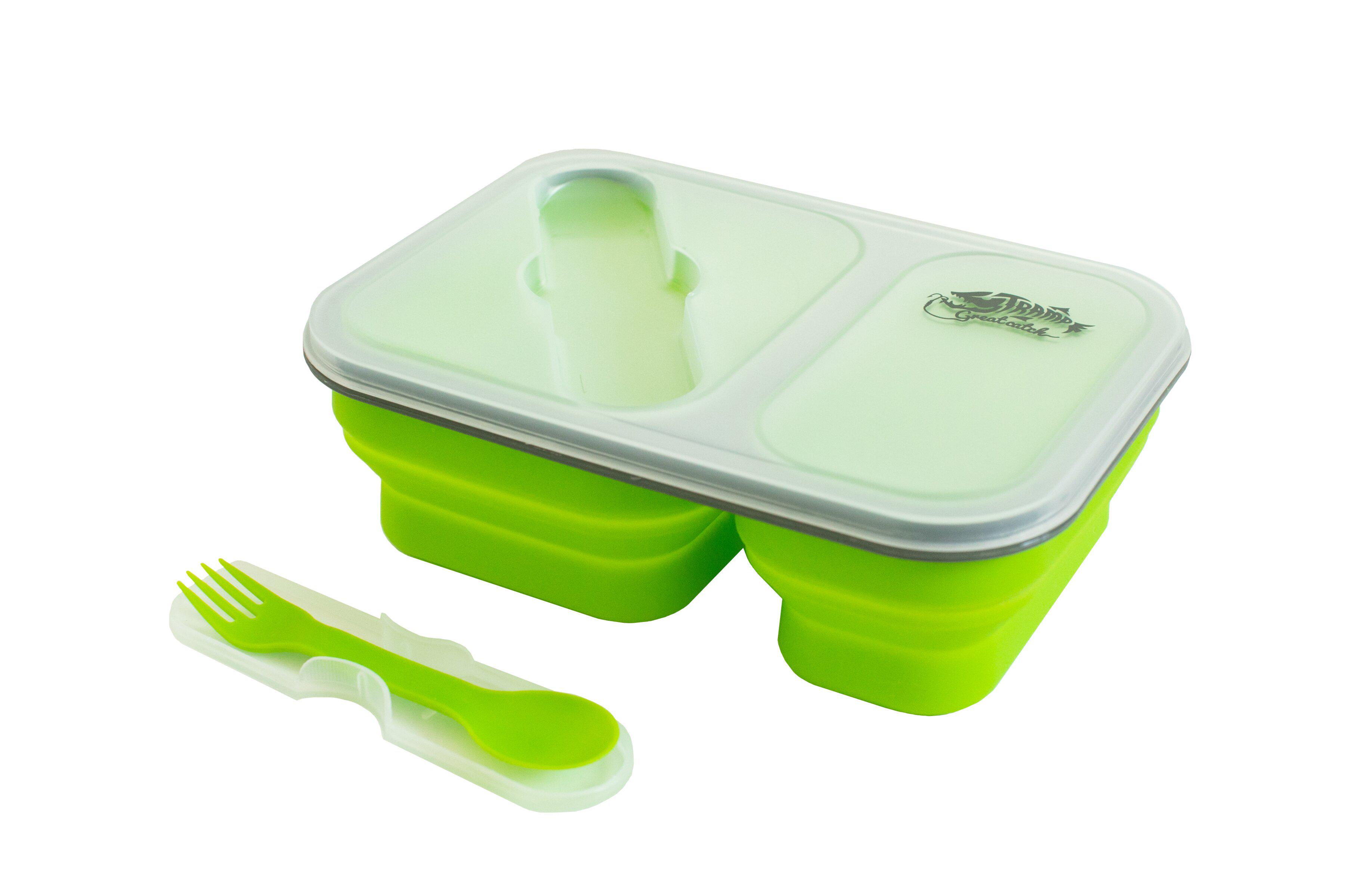 Контейнер на 2 отсека Tramp 900 мл с ловилкой силиконовый Оливковый (TRC-090-olive)