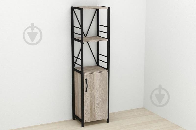 Этажерка 3/34 Ferrum-decor Серии Конект с тумбой  144x34x28 Черный ДСП Сонома Трюфель (FD1004)