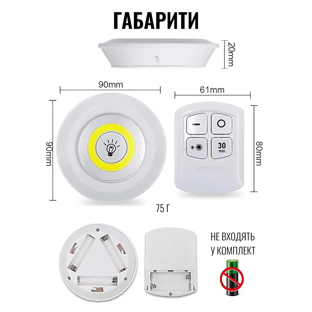 Комплект светодиодных LED ламп с пультом дистанционным управлением на батарейках с креплением липучкой 3 шт. (cbe23bb0) - фото 3