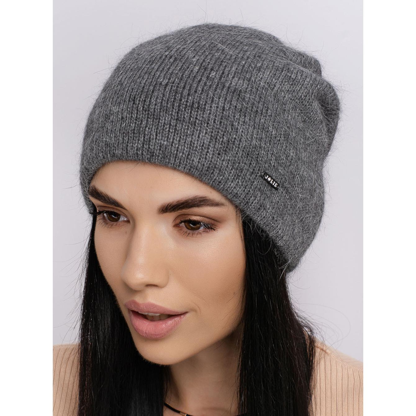 Шапка женская ангоровая Leks ВИОЛА утепленная флисом One size Темно-серый (155169)