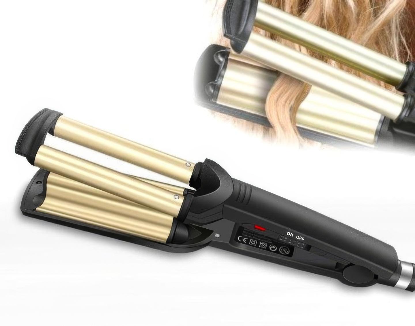 Плойка для волосся потрійна Kemei KM-2022 55W Чорно-золотий (1010069-Other-2) - фото 4 Плойка для волосся потрійна Kemei KM-2022 55W Чорно-золотий (1010069-Other-2) - фото 4