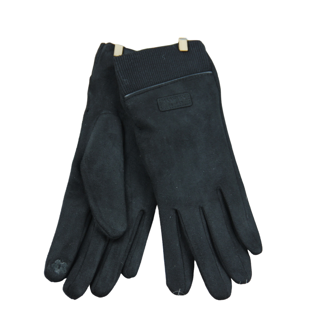 Перчатки женские велюровые сенсорные на флисе с прямоугольной нашивкой S-M (34080)