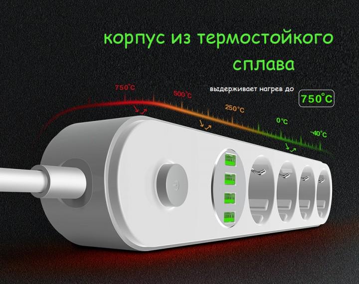 Подовжувач мережевий Ldnio SE4432 2500W 4 розетки/4 USB White - фото 3