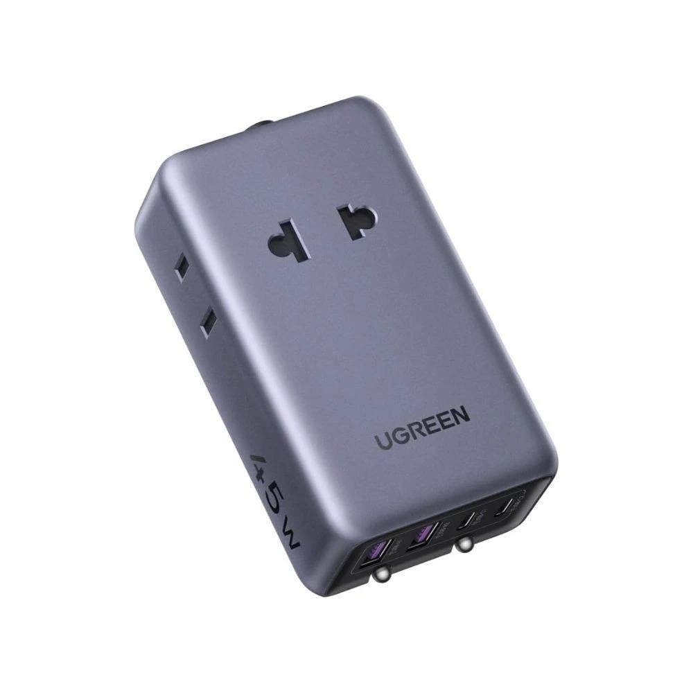 Зарядное устройство UGREEN S534 GaNInfinity 45W с 2 портами USB 2 разъемами Type-C и 2 розетками Grey (85779)