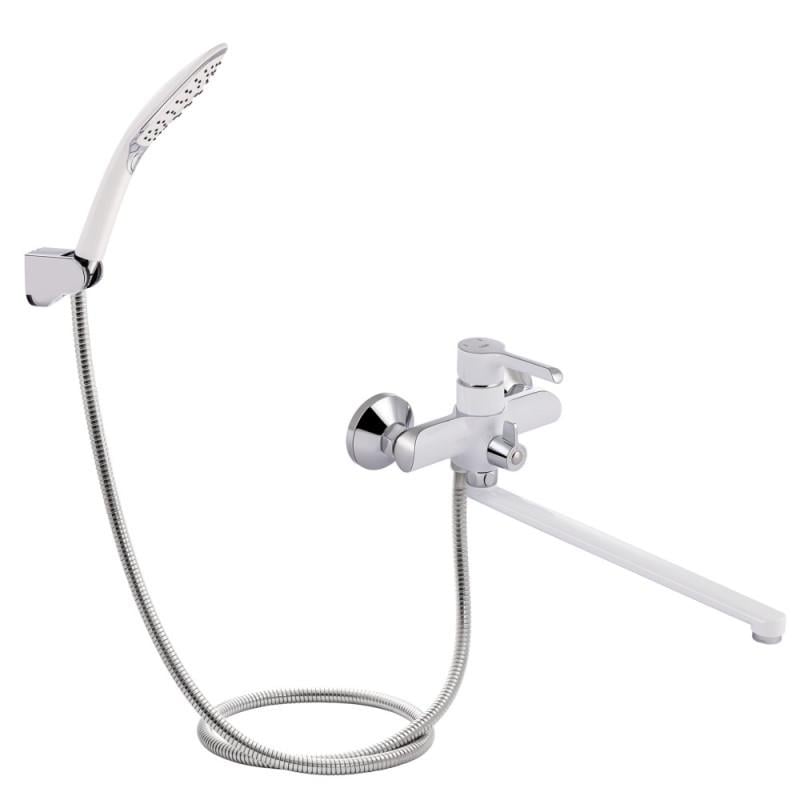 Смеситель для ванны Qtap Grand с поворотным изливом и душевым гарнитуром Chrome/White (QTGRAWCR005)