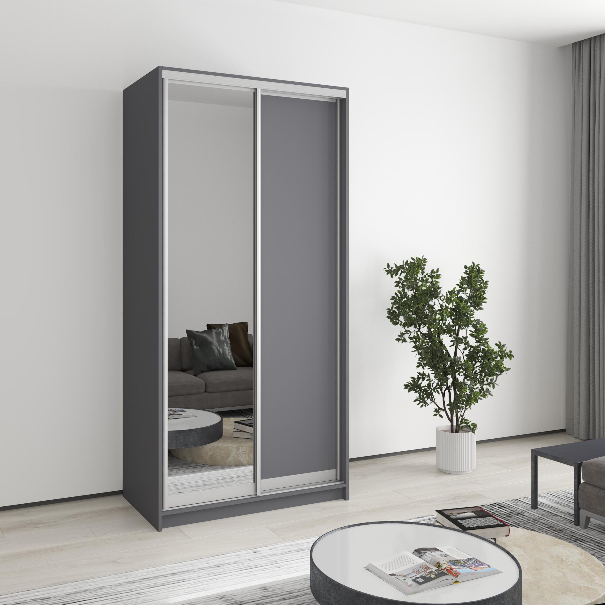 Шкаф-купе двухдверный MebelStar Стандарт AL ДСП/зеркало 100x45x210 см Антрацит (MBS-2360)