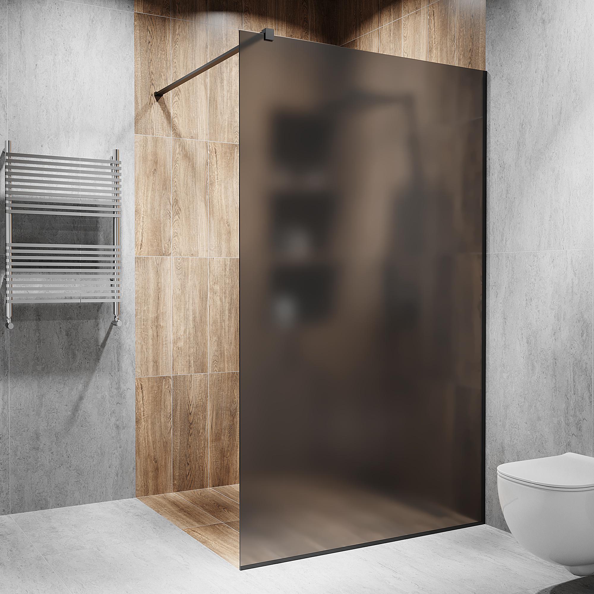 Душова перегородка скляна 2000х800 мм з склом графітовим матовим та чорною матовою фурнітурою (model-A.192)