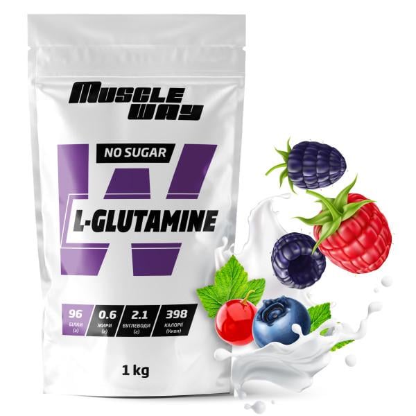 Аминокислота MuscleWay L-Glutamine Лесные ягоды для мышечной ткани на 200 порций 1 кг (21-125-glu-mw-rs1.4)