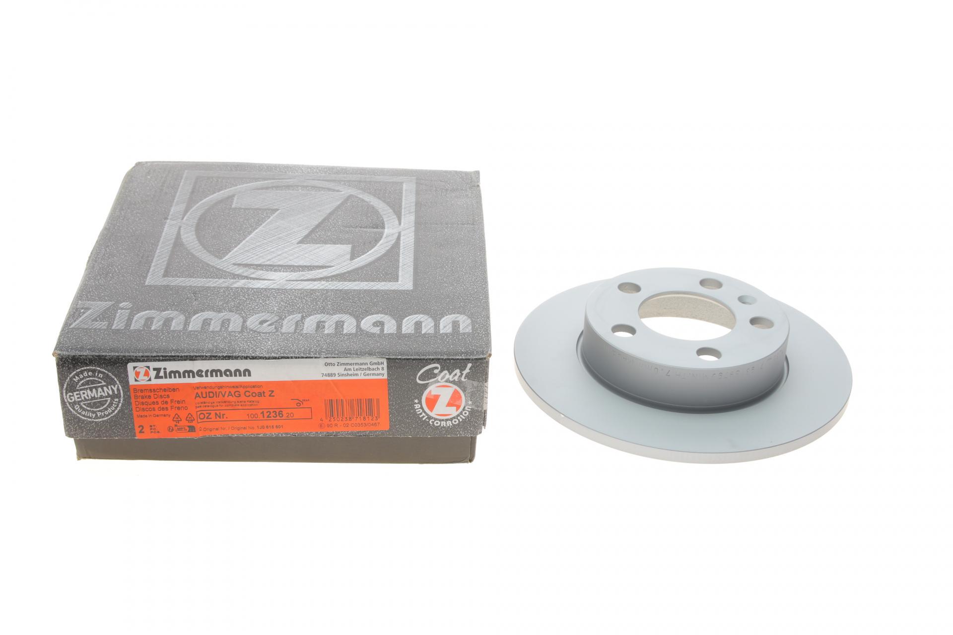 Диск тормозной задний ZIMMERMANN Skoda Fabia/Octavia/VW Golf IV 98- с покрытием полный 230x9 мм (100.1236.20 ZIMMERMANN)