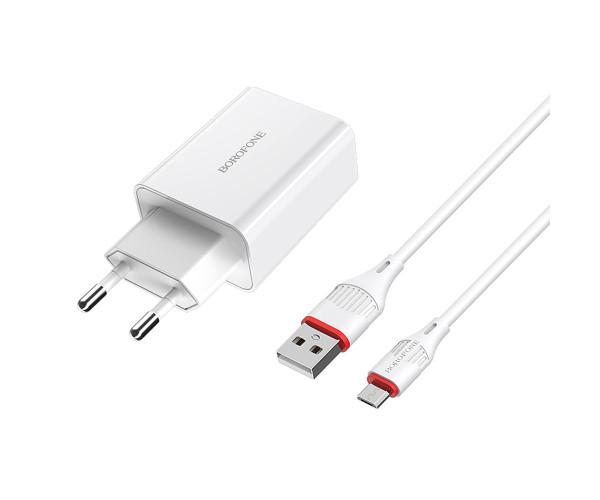 Пристрій мережевий зарядний Borofone BA21A QC3,0A кабель microUSB 18W 1 м White