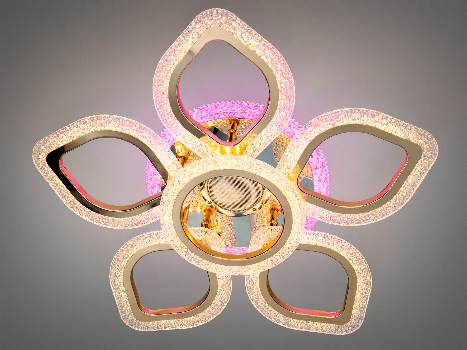 Люстра потолочная Diasha пульт/Bluetooth 55Вт Хром/Золотой (J619/5+1HR+G MP3 3col dim)