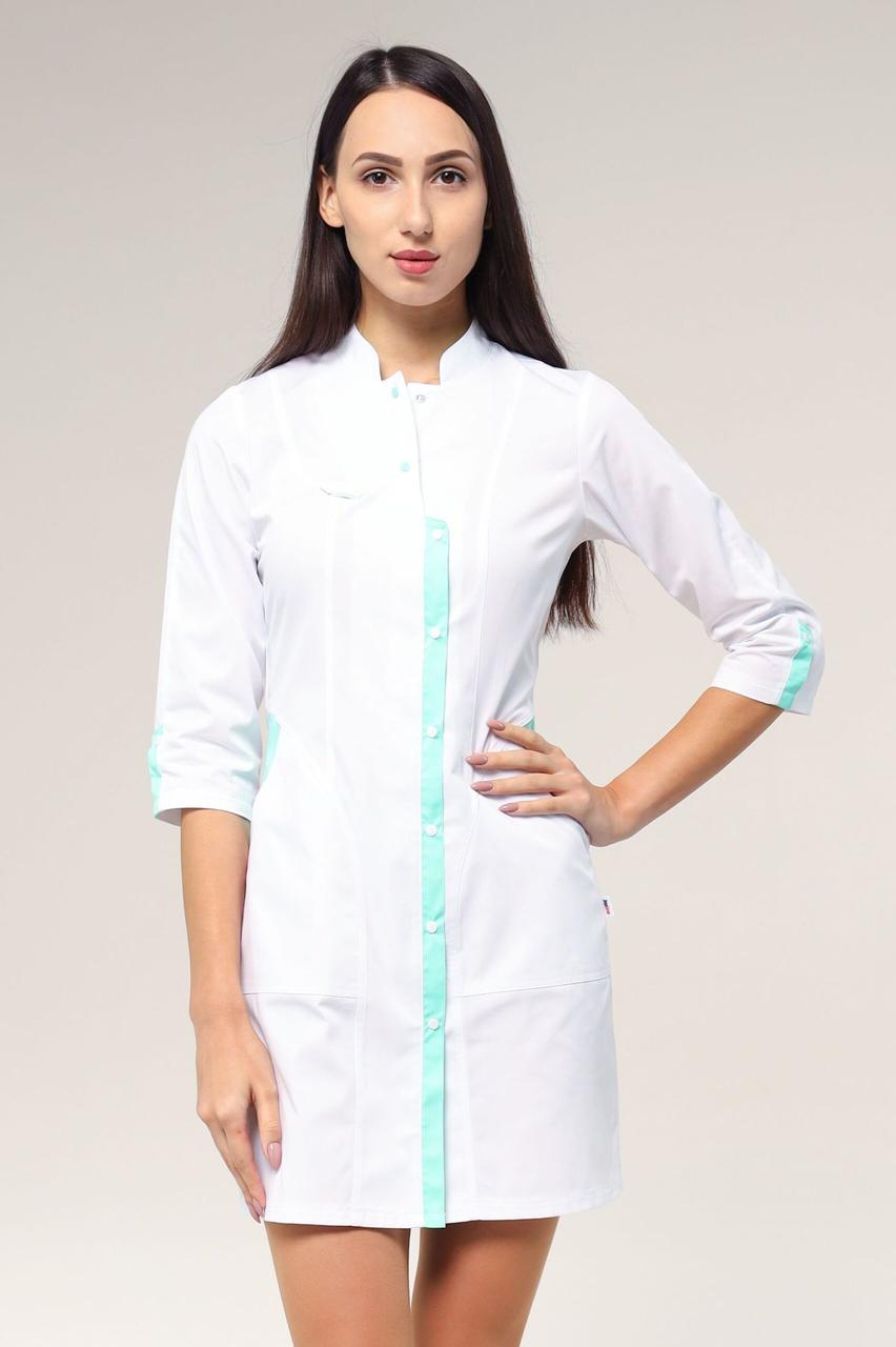 Халат TopLine Вірджинія рукав 3/4 р. 56 Білий/М'ятний (11934-01-05-(56) - фото 4 Халат TopLine Вірджинія рукав 3/4 р. 56 Білий/М'ятний (11934-01-05-(56) - фото 4