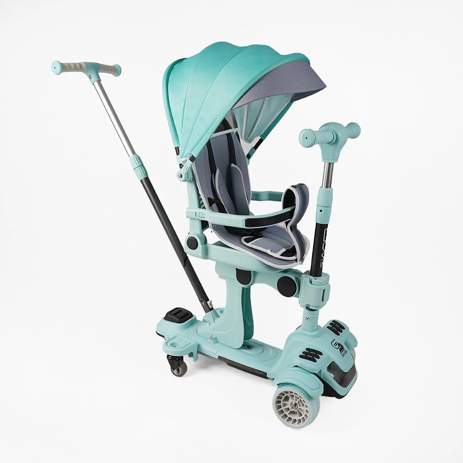 Самокат Skyper 5в1 подсветка платформы с дополнительными колесами защитный бампер/капюшон колеса PU 125х40 мм Голубой (BL-94617)