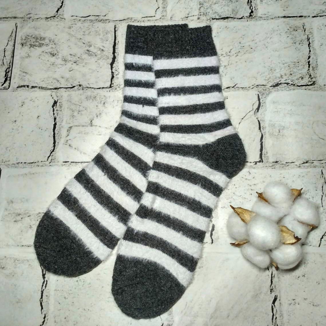 Термоноски женские высокие Полоска ангора р. 36-41 Серый (B2054-3)