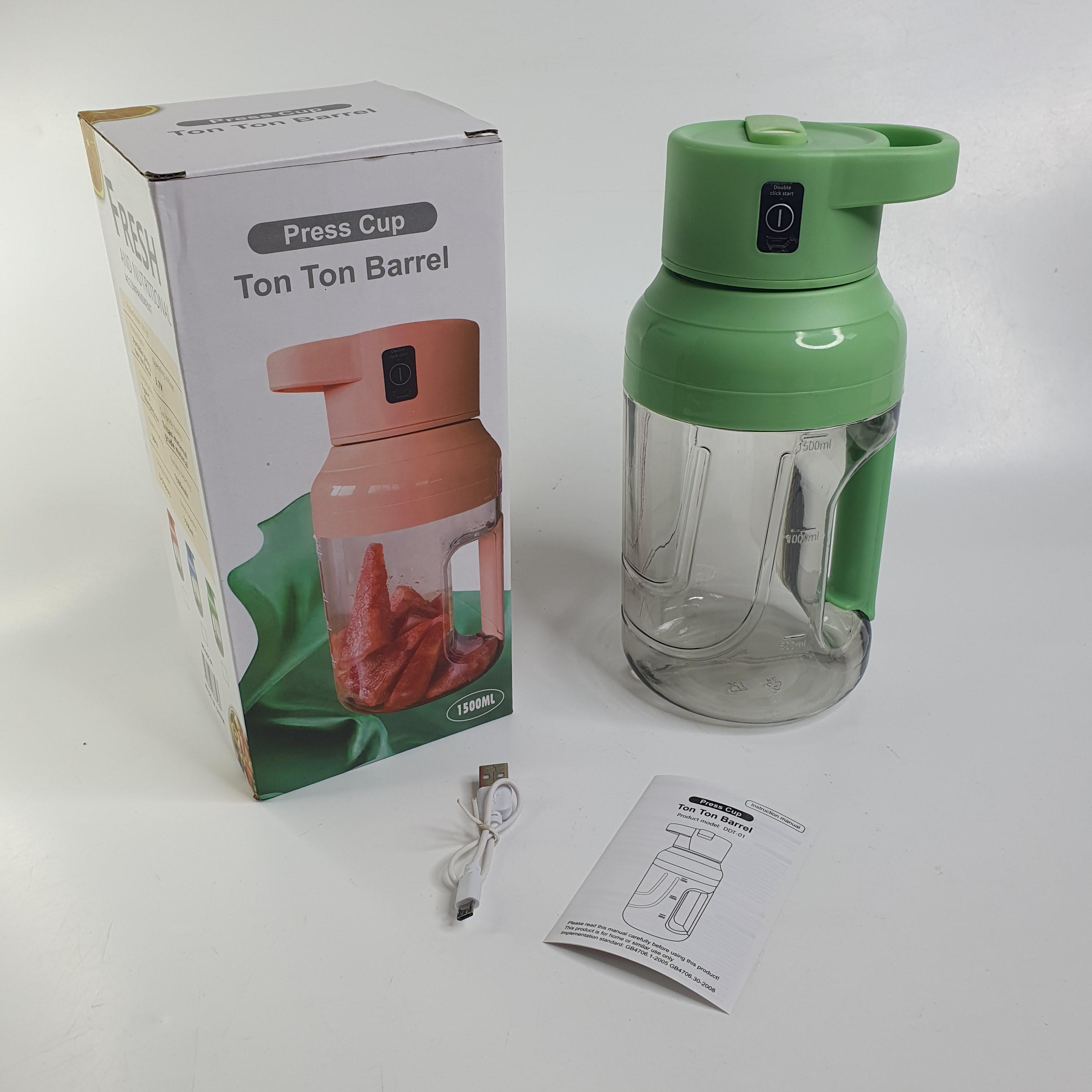 Чашка-блендер портативна Press CupTon Barrel 2в1 для смузі та коктейлів 1,5 л Зелений (AND-362-Green)