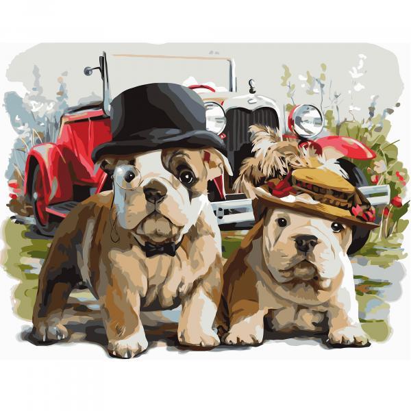 Набор для росписи по номерам Strateg Собачки в стиле ретро 40х50 см (VA-1246-mt)