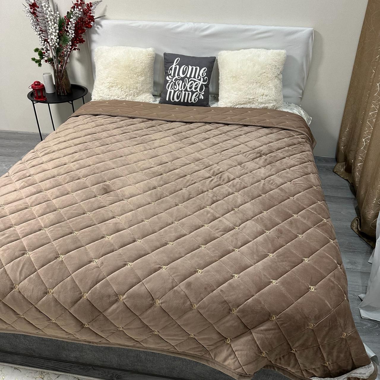 Покривало на ліжко велюрове євро 220x240 см Кавовий (28822009) - фото 4