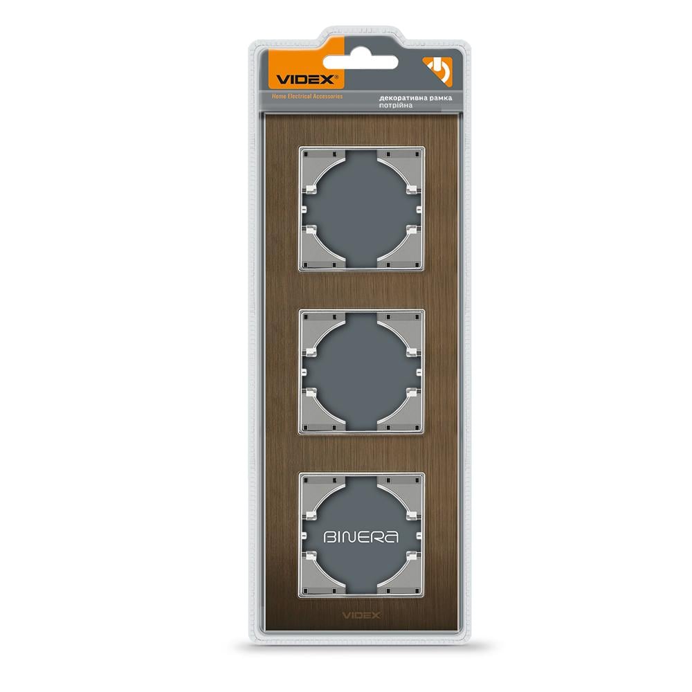 Рамка для розеток Videx BINERA алюминий на 3 места вертикальная Шоколадный (06292)