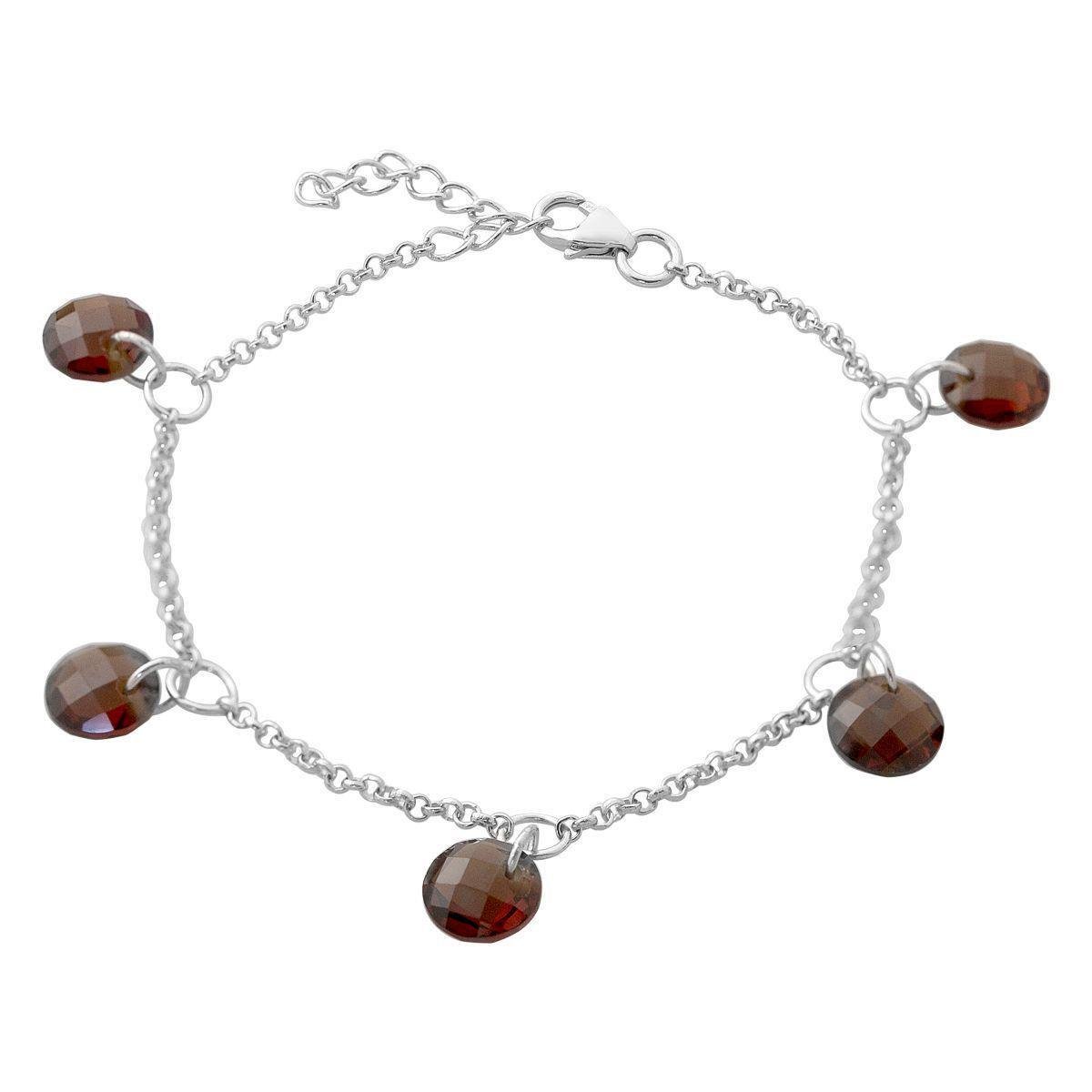 Браслет серебряный с гранатом круглой формы