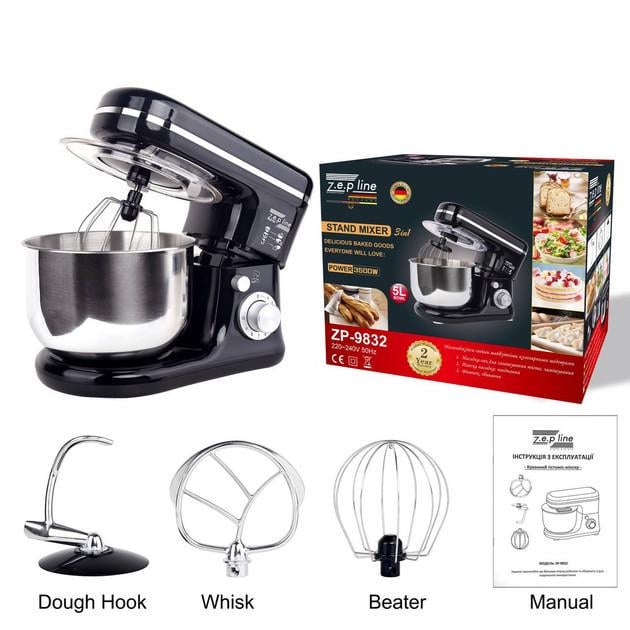 Тестомес ZepLine ZP-9832 с насадками 3500 Вт 5 л Черный - фото 6 Тестомес ZepLine ZP-9832 с насадками 3500 Вт 5 л Черный - фото 6