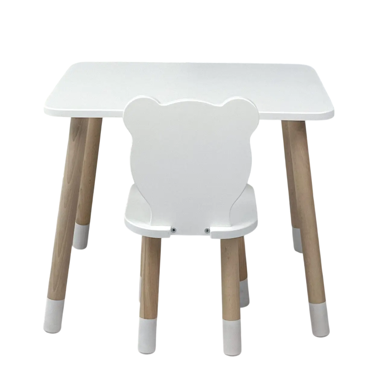 Набор детской мебели прямоугольный столик со стульчиком мишка деревянный 46х60х45 см Белый (150-7-14520)