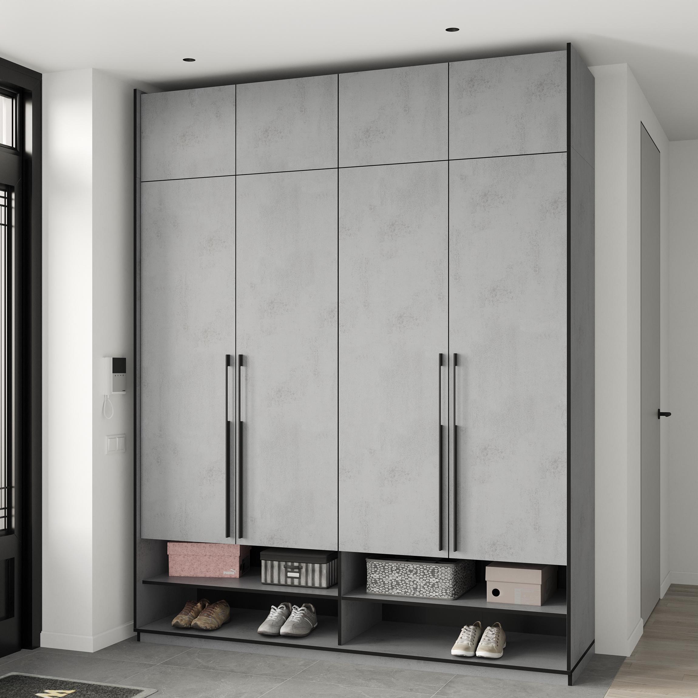 Шафа в передпокій розпашна чотиридверна зі штангами для одягу та антресолью 1969х2500х570 мм Бетон тефра (mr-8a-bf) - фото 1
