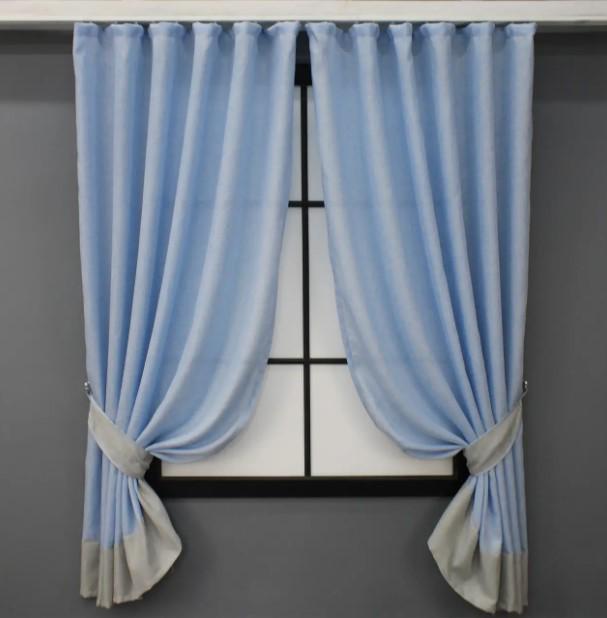 Шторы лен 1,3х1,7 м 2 шт. Голубой/Серый (033дк)