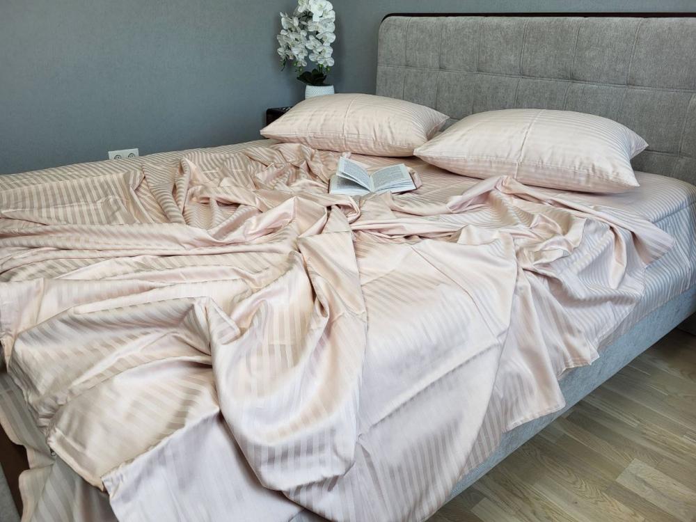 Комплект постельного белья Сатин Stripe LUX 1/1 см евро на резинке Light salmon